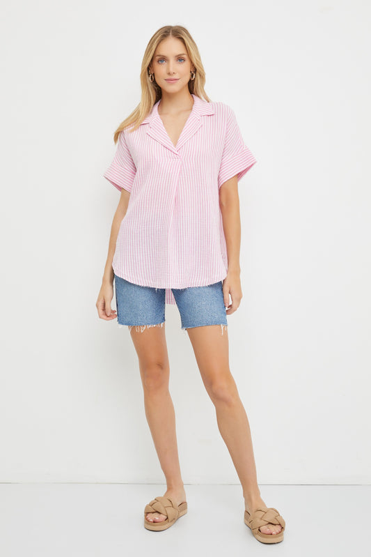 Seersucker Pink Flowy Shirt