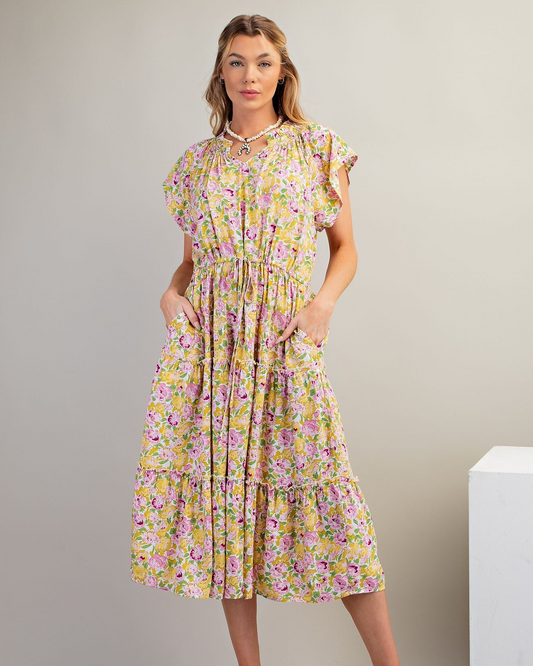 Floral Printed Rayon Challis Dress