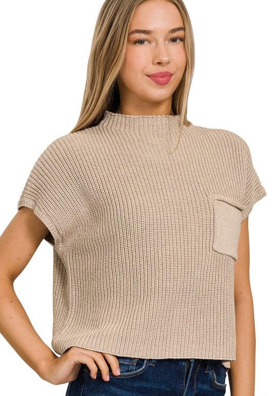 Mock Neck Short Sleeve Sweater