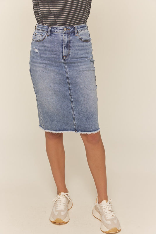 Denim Knee Length Skirt