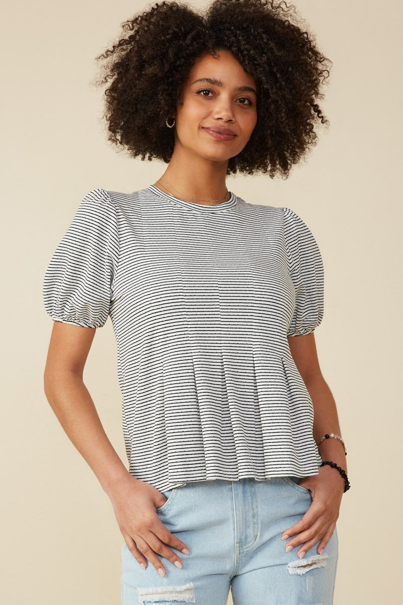 Pleat Detail Striped Knit Top