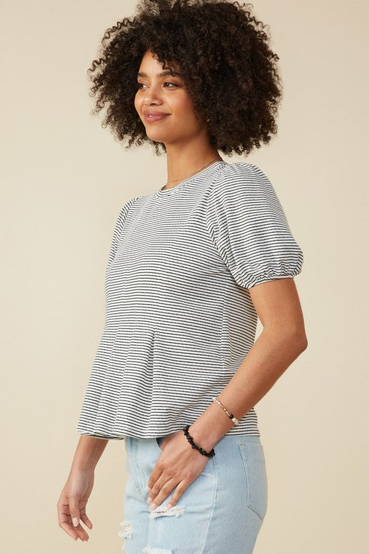 Pleat Detail Striped Knit Top