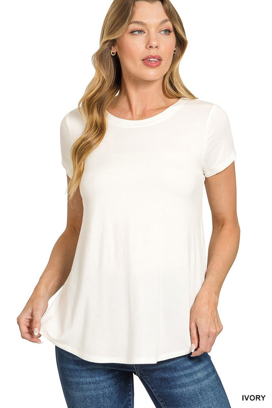 Flowy Round Hem Rayon Short Sleeve Top