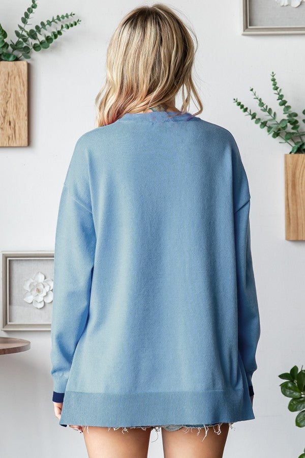 Side-Button Closure Sweater | Blue