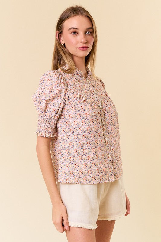 Floral Ruffle Button Down