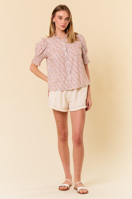 Floral Ruffle Button Down