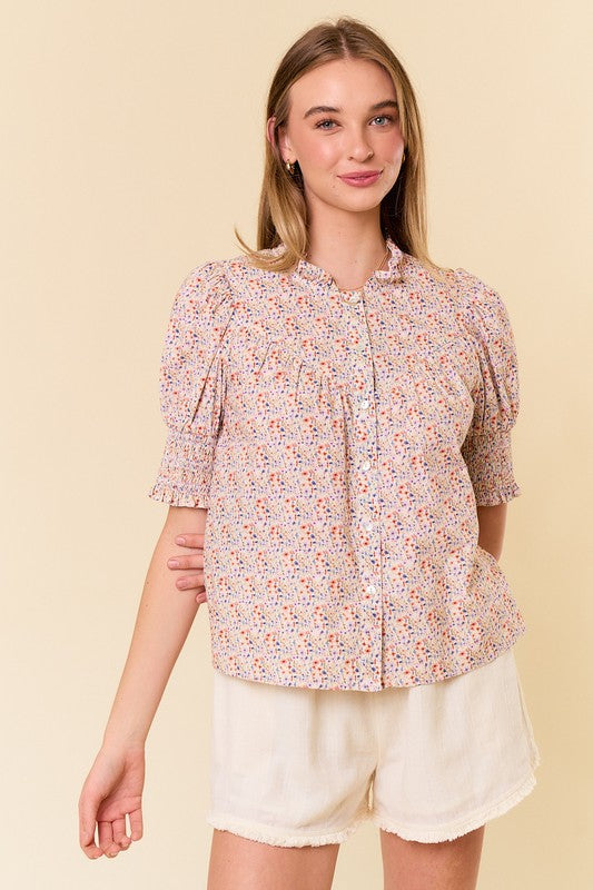 Floral Ruffle Button Down