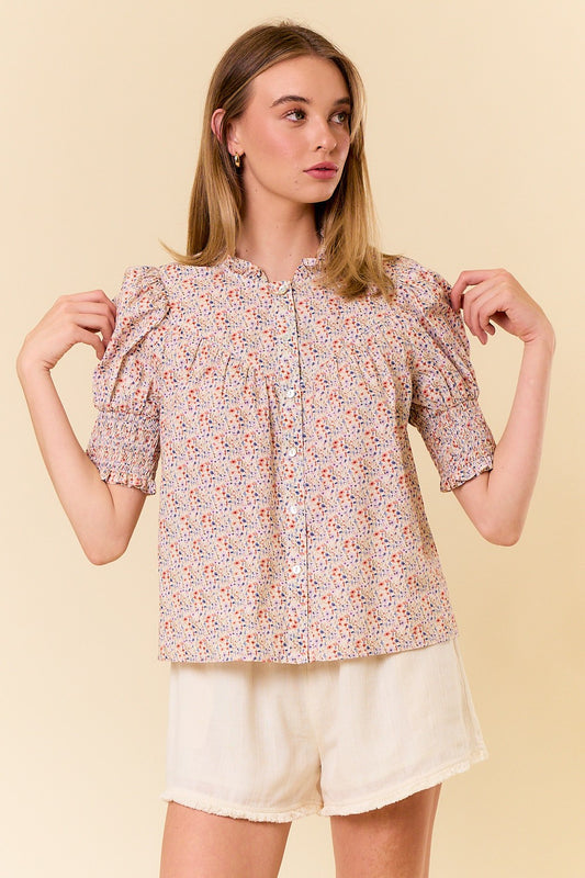 Floral Ruffle Button Down