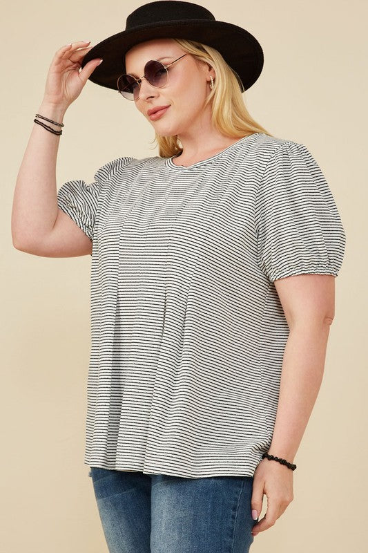 Pleat Detail Striped Knit Top