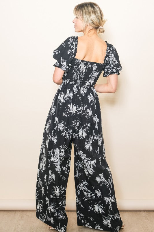 Antique Floral Wide Leg Jumpsuit