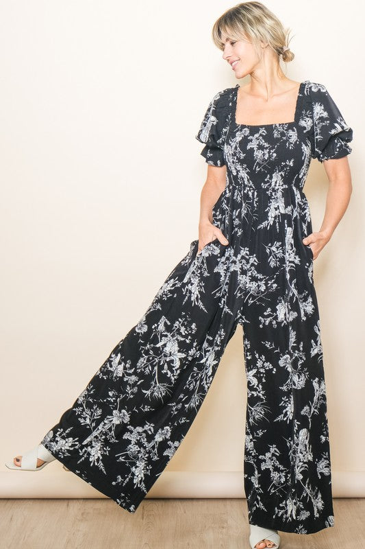 Antique Floral Wide Leg Jumpsuit