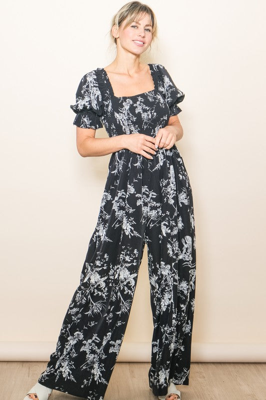 Antique Floral Wide Leg Jumpsuit