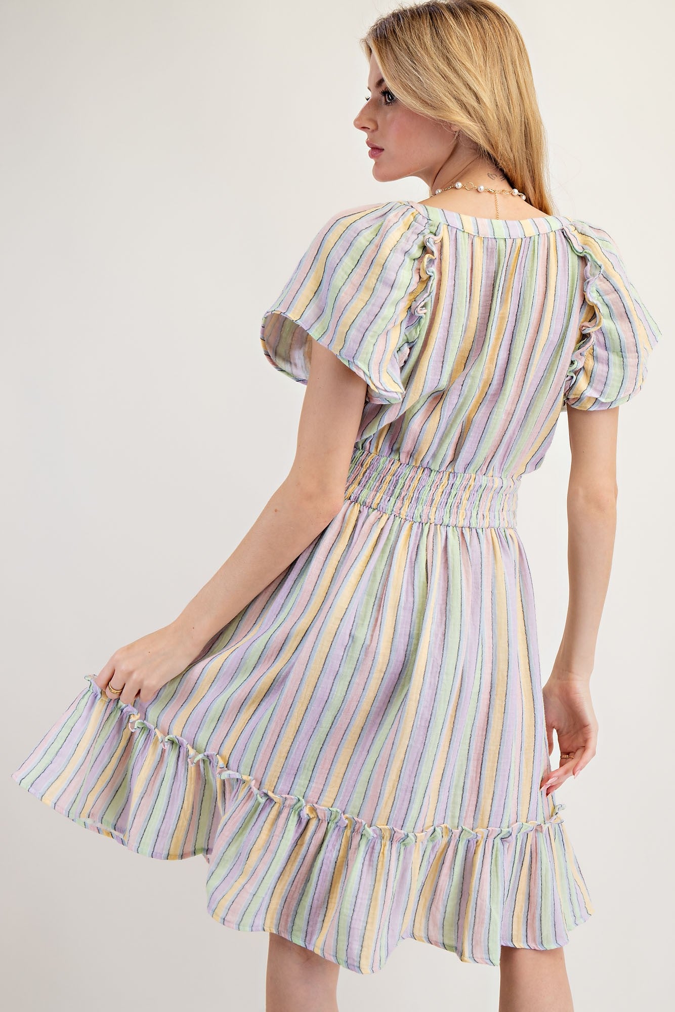 Multi Color Striped Cotton Gauze Dress