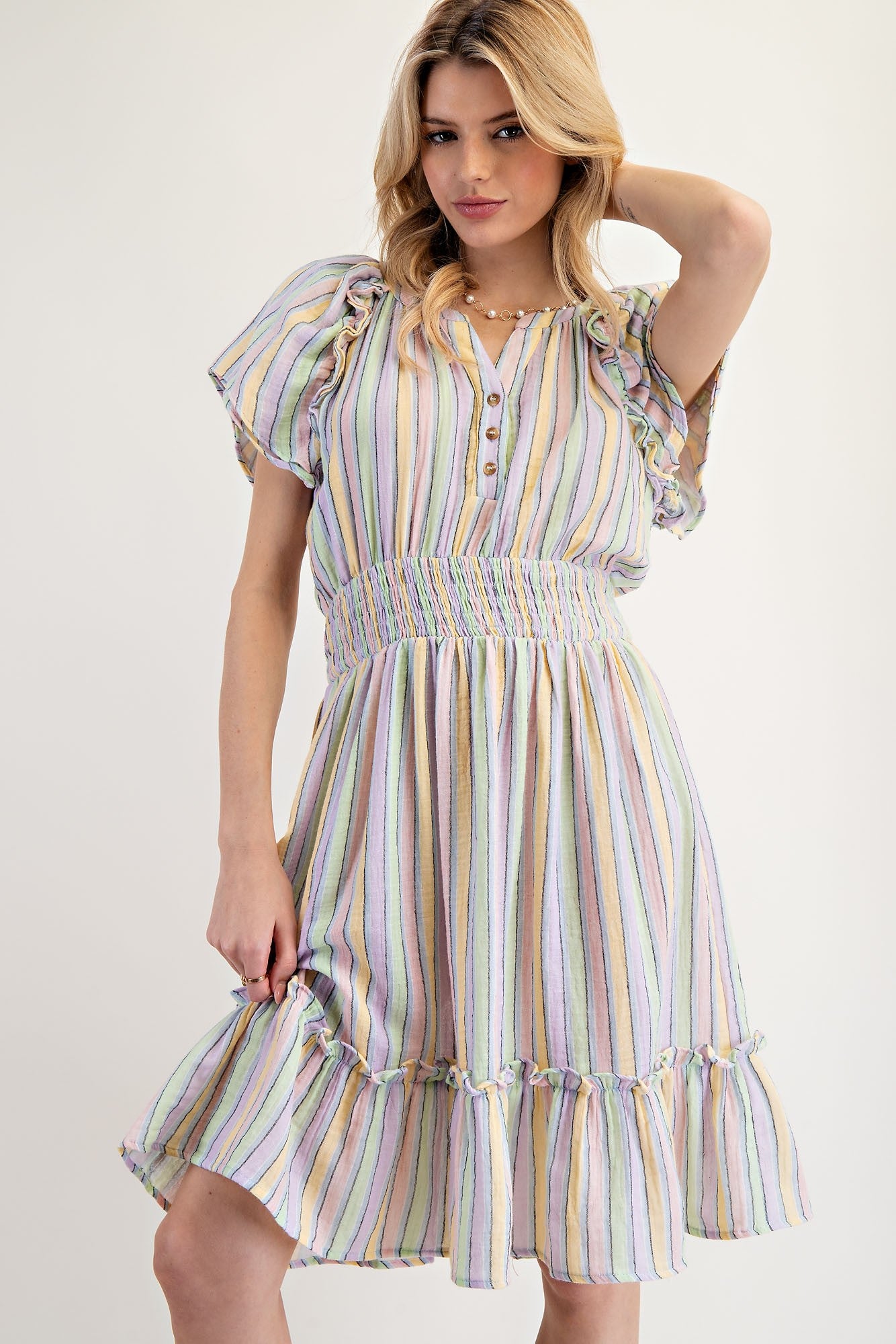 Multi Color Striped Cotton Gauze Dress
