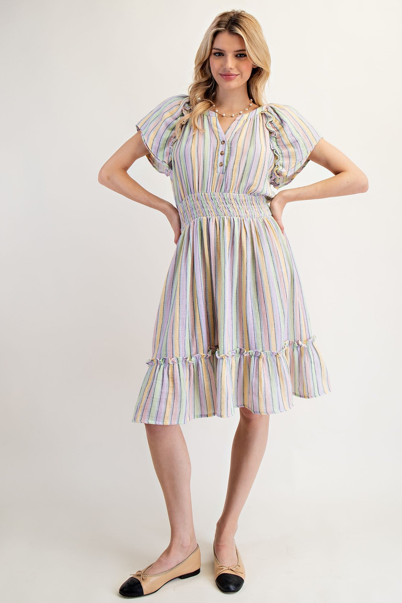Multi Color Striped Cotton Gauze Dress
