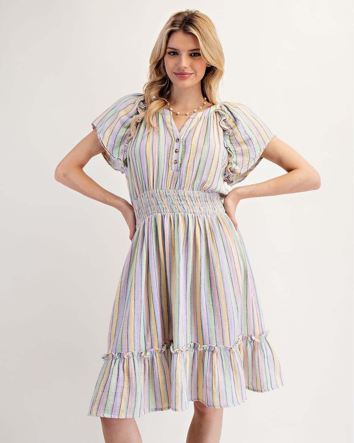 Multi Color Striped Cotton Gauze Dress