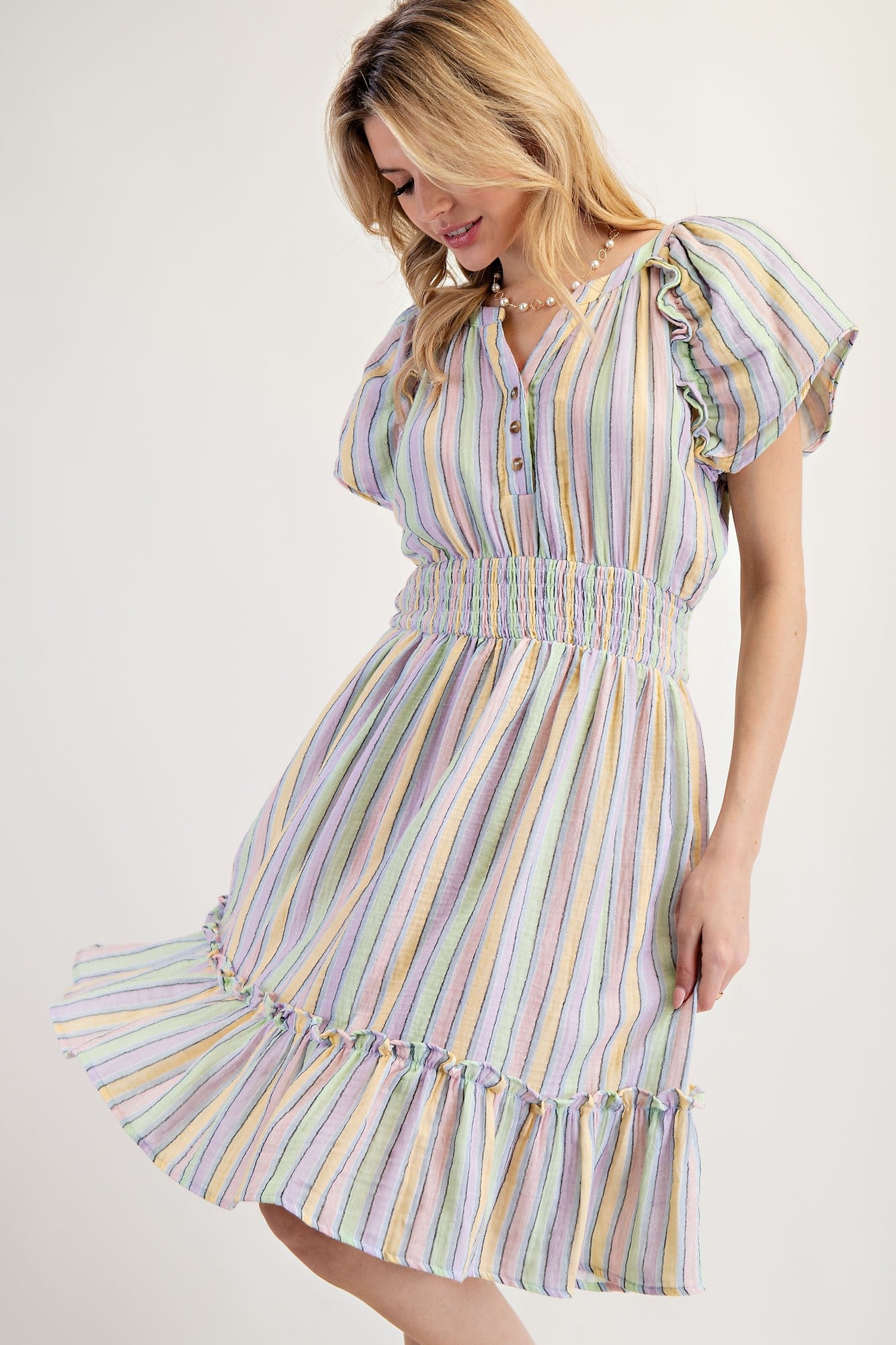Multi Color Striped Cotton Gauze Dress