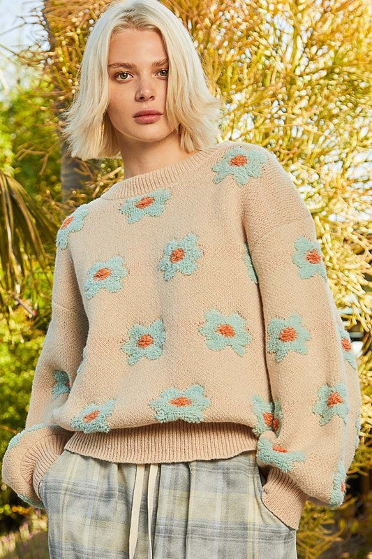 Oversized Daisy Floral Pattern Sweater