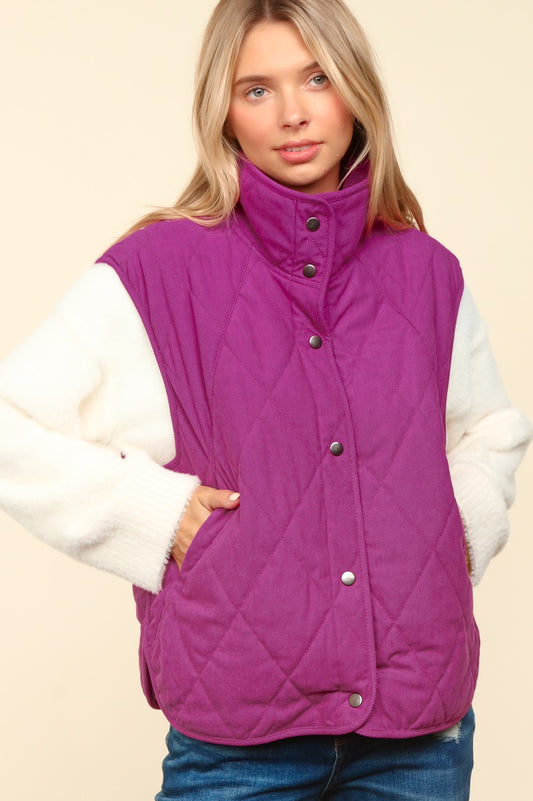 Corduroy Quilted Puffer Vest | Magenta