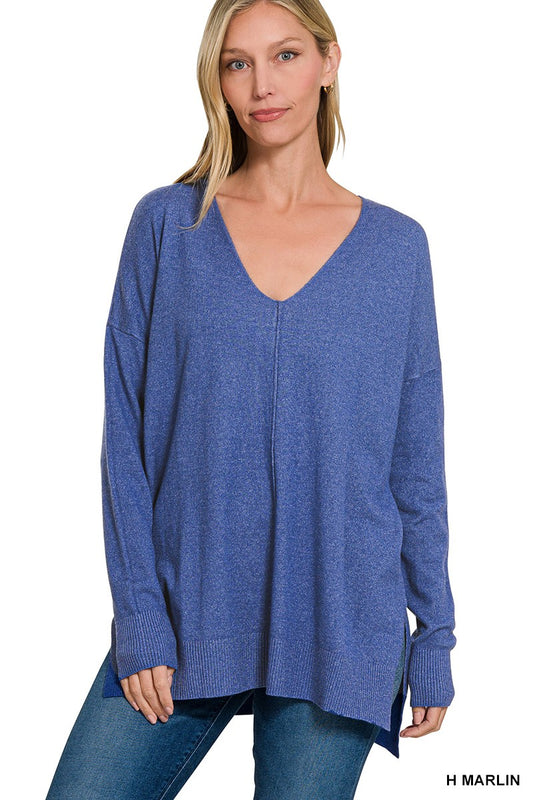 High-Low Hem Front Seam Sweater | Heather Marlin