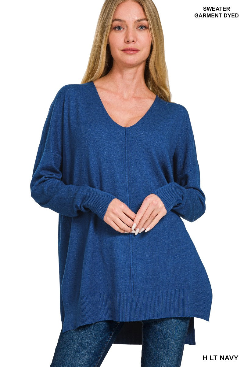 Hi-Low Hem V-Neck Sweater | H. Lt. Navy