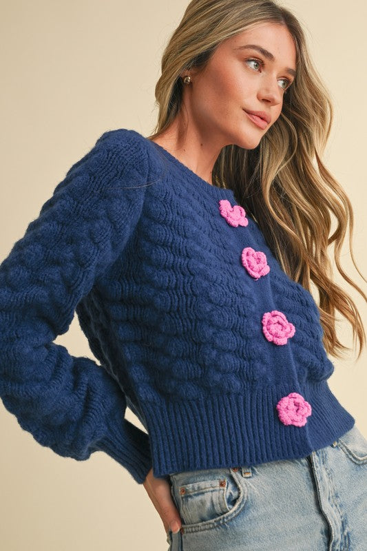 Flower Button Point Knit Sweater