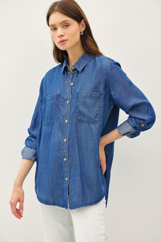 Denim Tencel Button Up