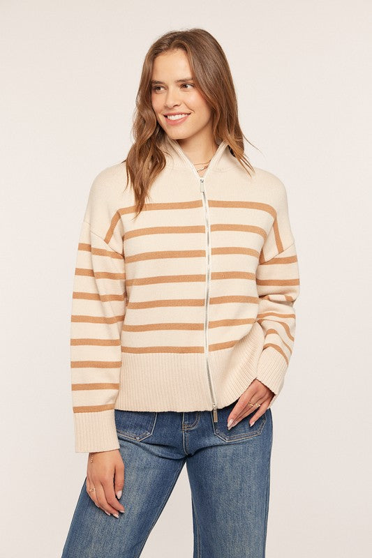 Stripe Zip-Up Sweater