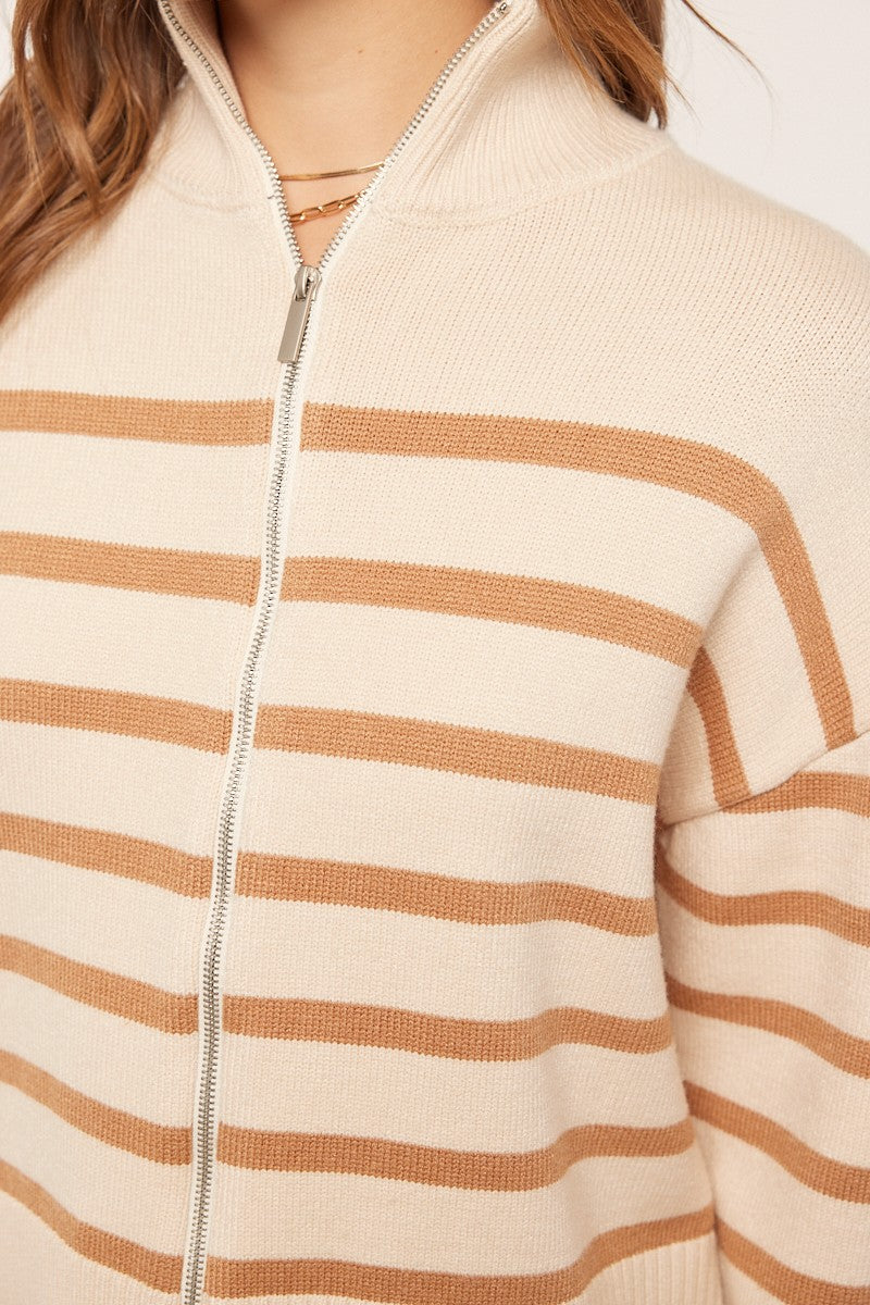 Stripe Zip-Up Sweater