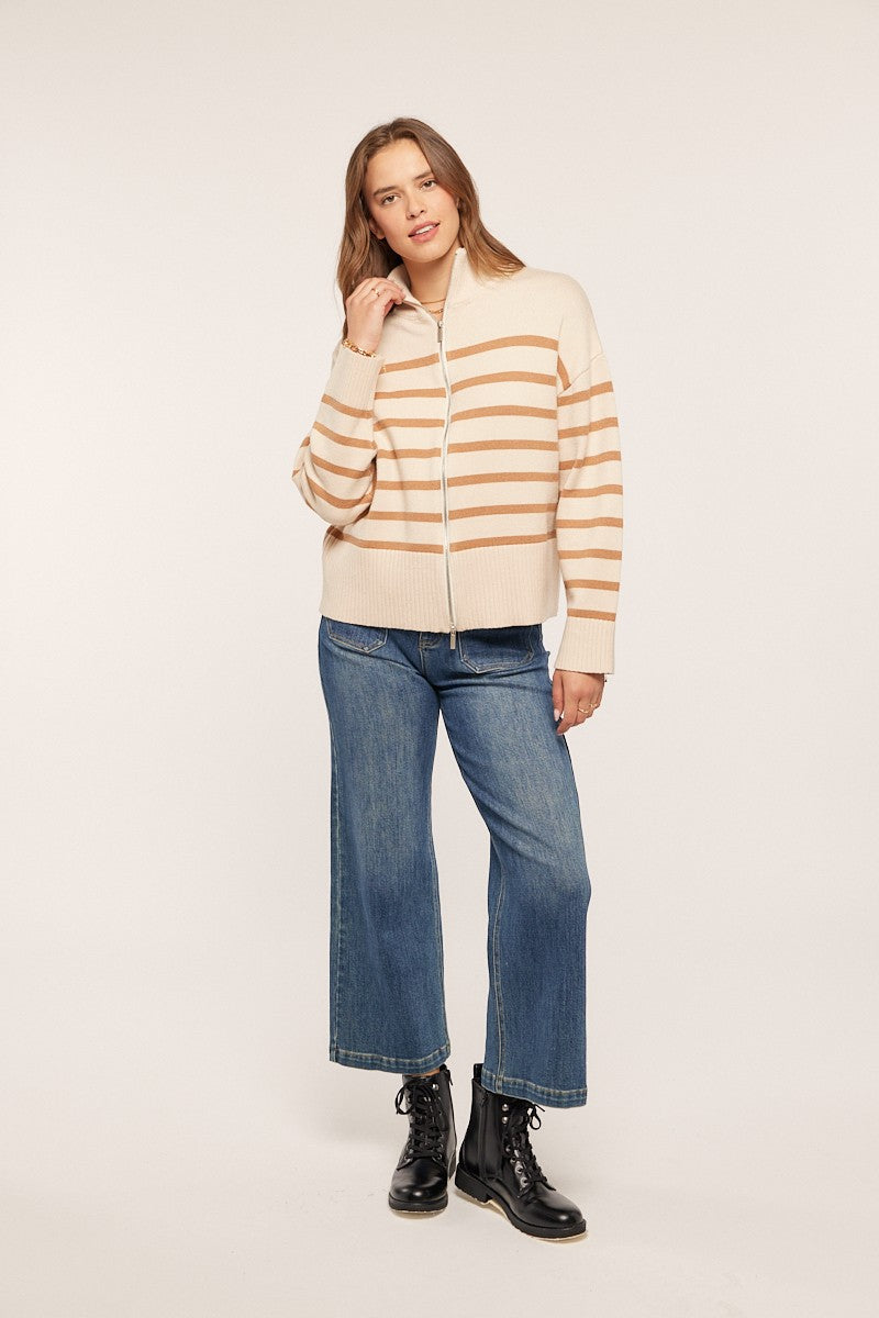 Stripe Zip-Up Sweater