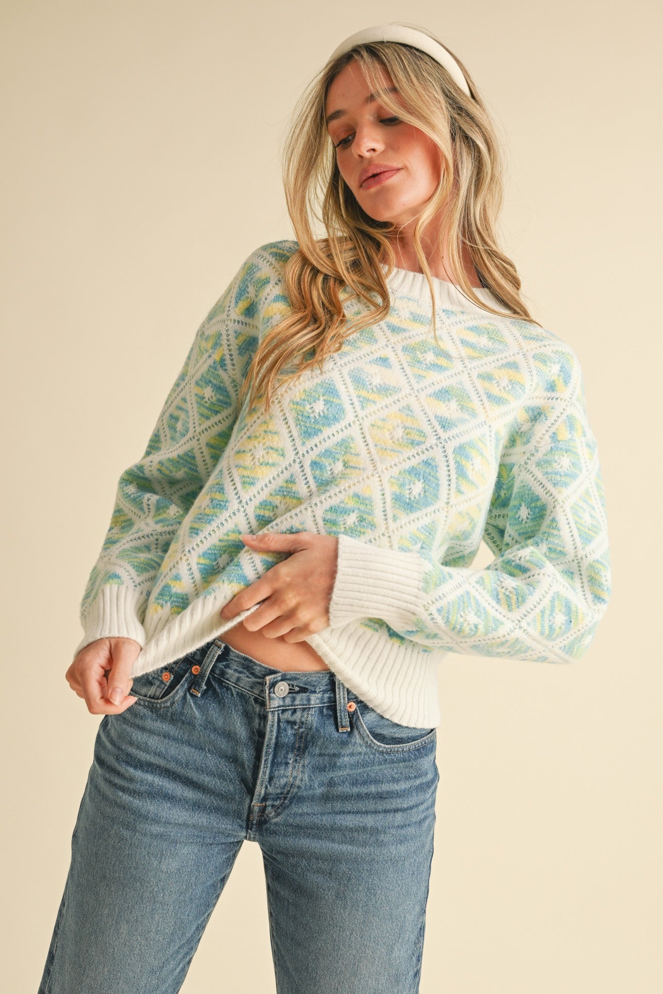 Round Neck Multi Color Sweater