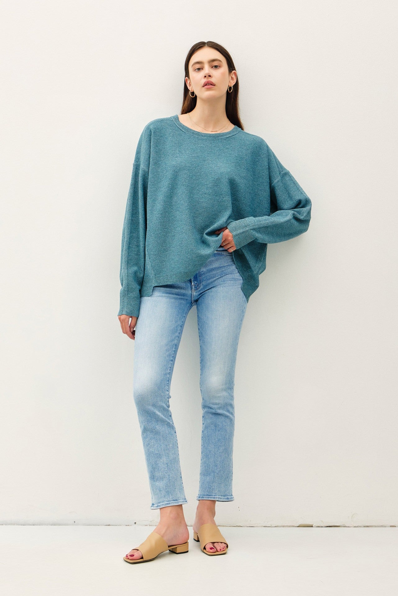 Oversized Slub Sweater | Teal