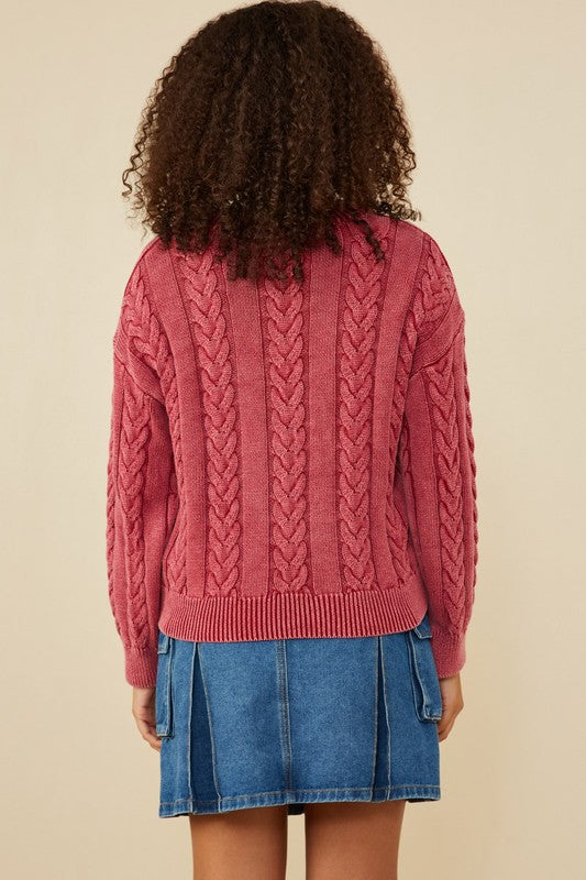 Cable Knit Pullover Sweater | Burgundy