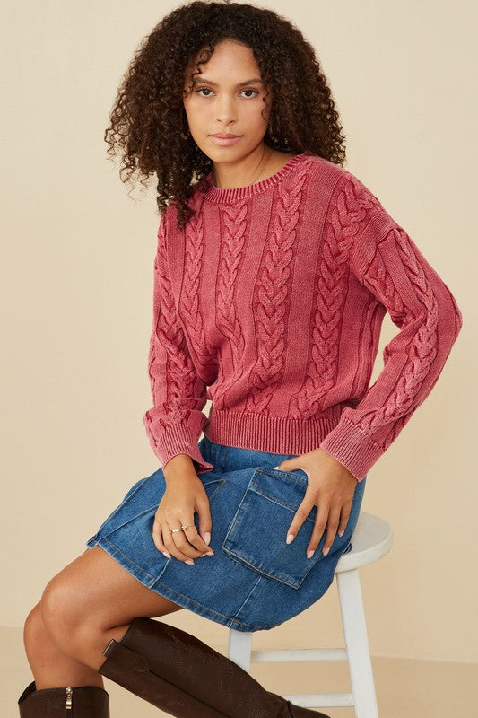 Cable Knit Pullover Sweater | Burgundy