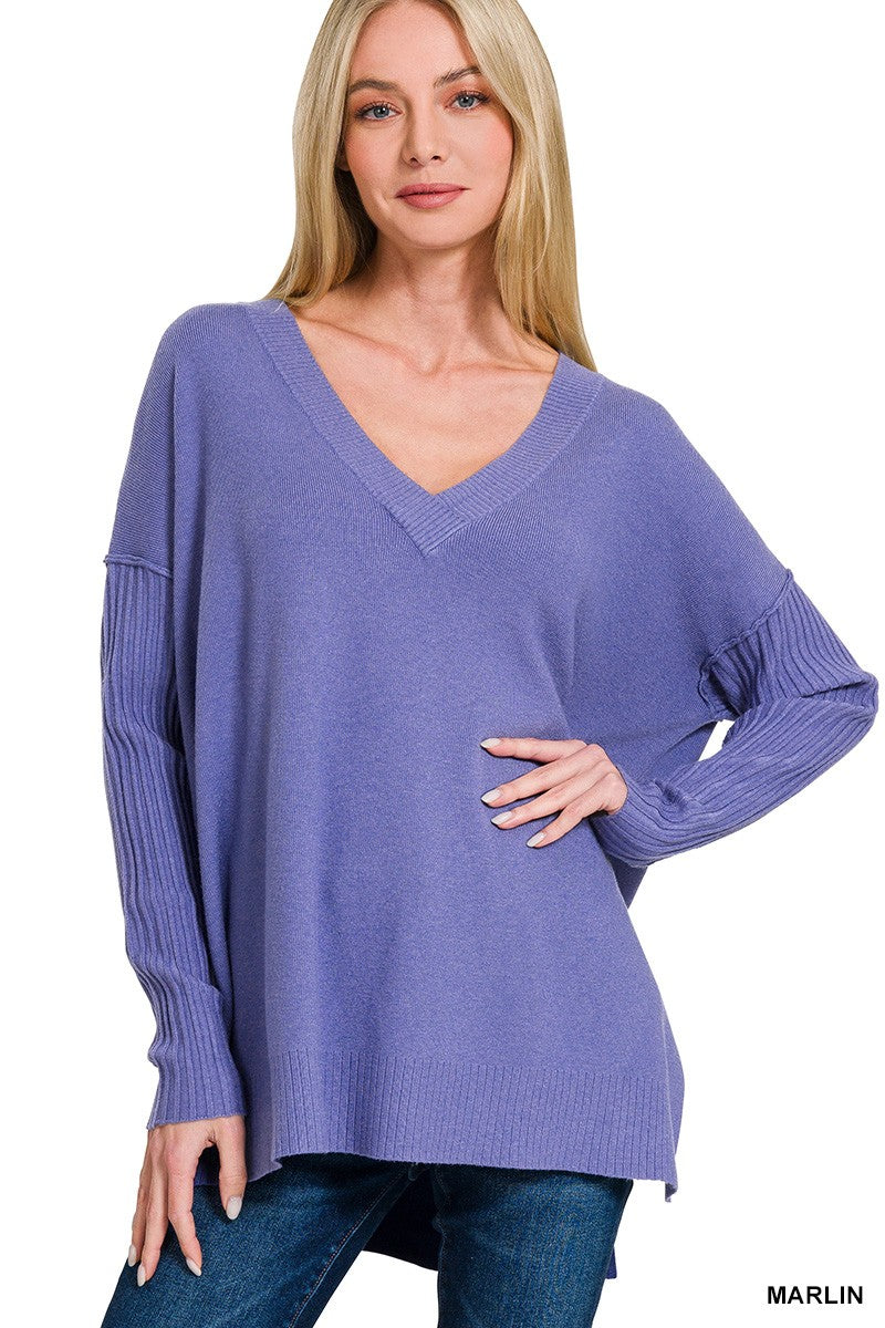 Ribbed V-Neck Sweater | Marlin