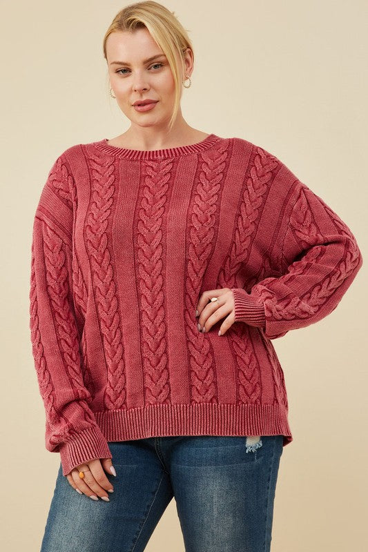 Cable Knit Pullover Sweater | Burgundy