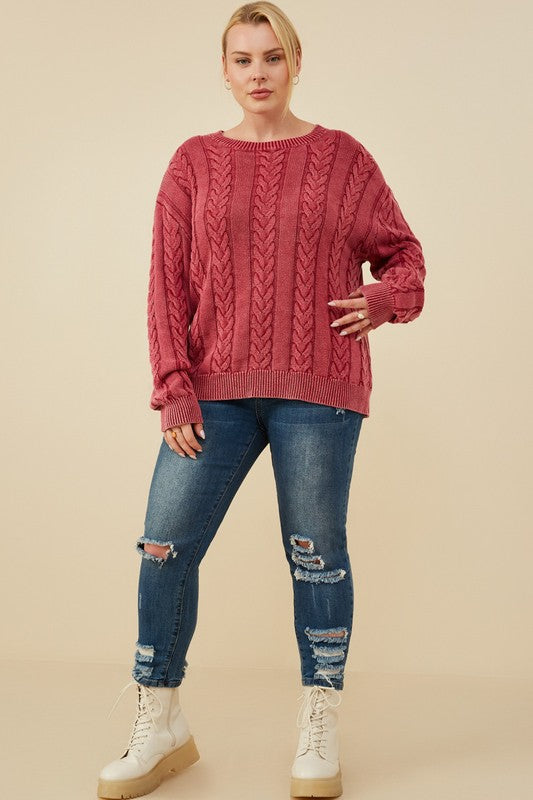 Cable Knit Pullover Sweater | Burgundy