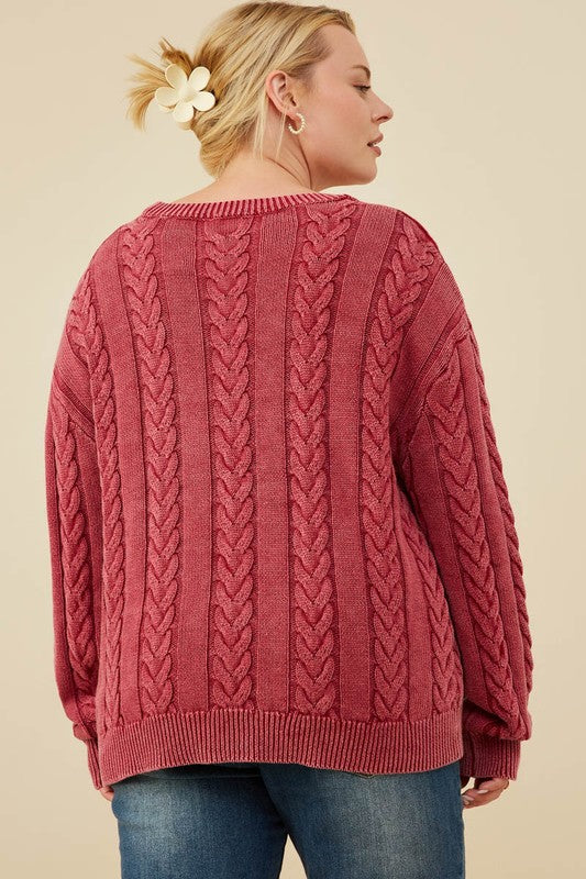 Cable Knit Pullover Sweater | Burgundy