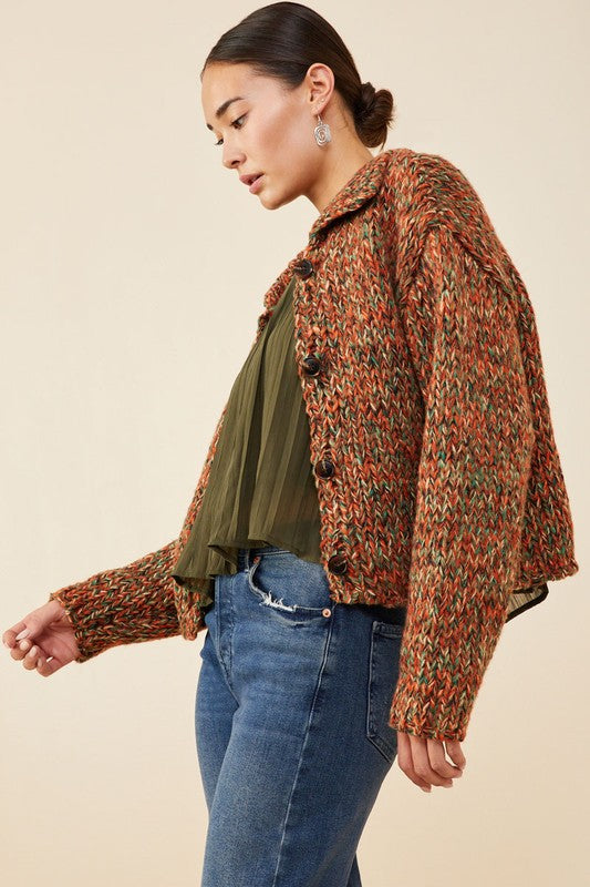 Multicolor Collared Button Sweater Cardigan