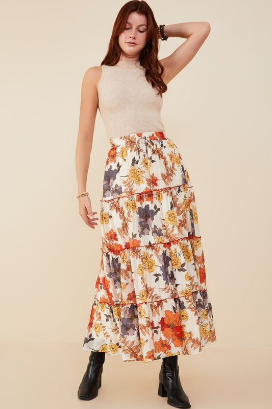 Tiered Fall Print Skirt