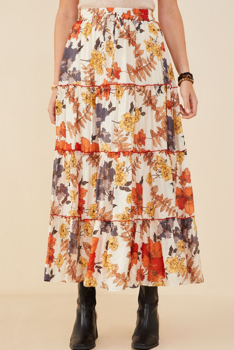 Tiered Fall Print Skirt