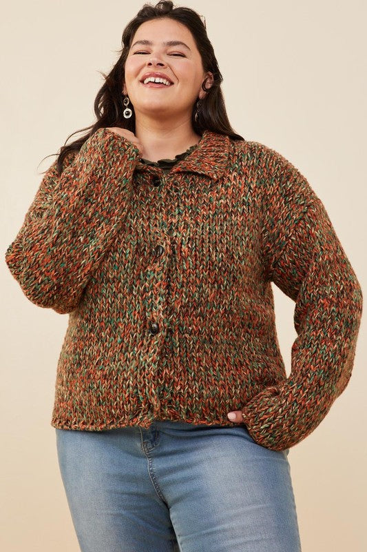 Multicolor Collared Button Sweater Cardigan