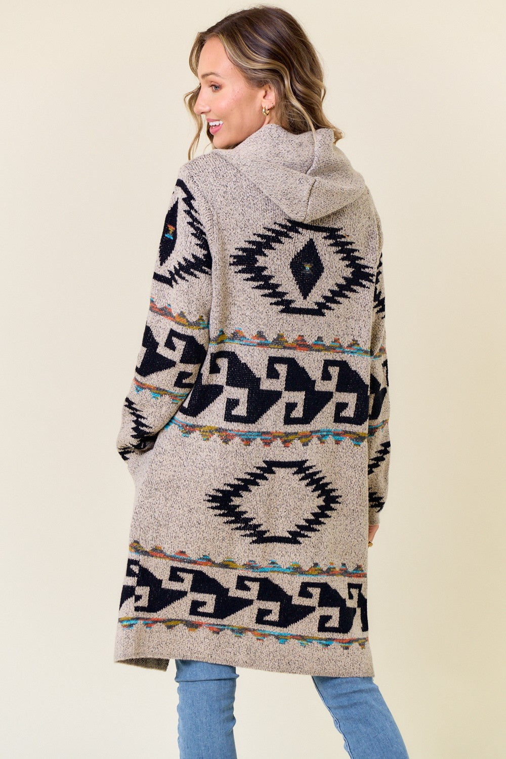 Hooded cardigan with Aztec Rainbow