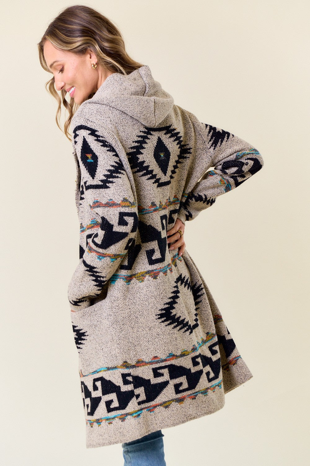 Hooded cardigan with Aztec Rainbow