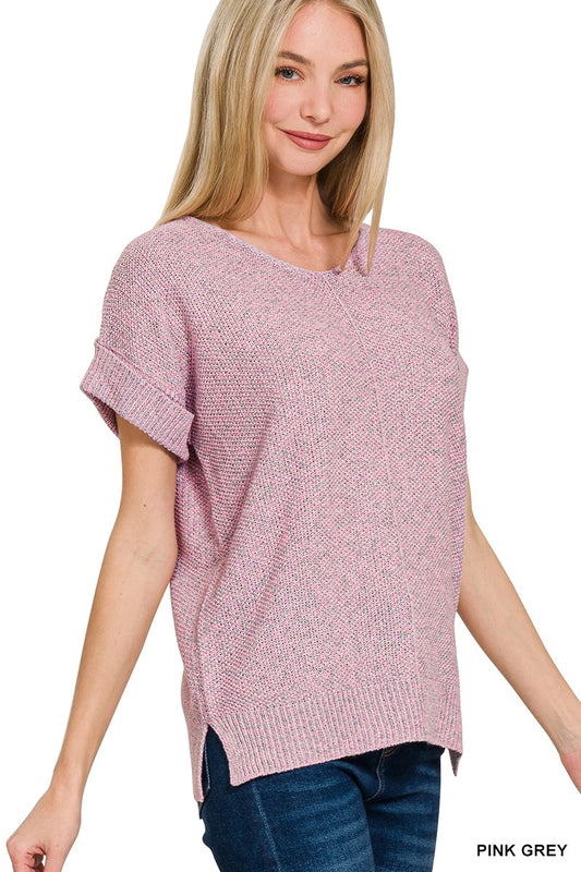 Center Seam Short Sleeve Sweater