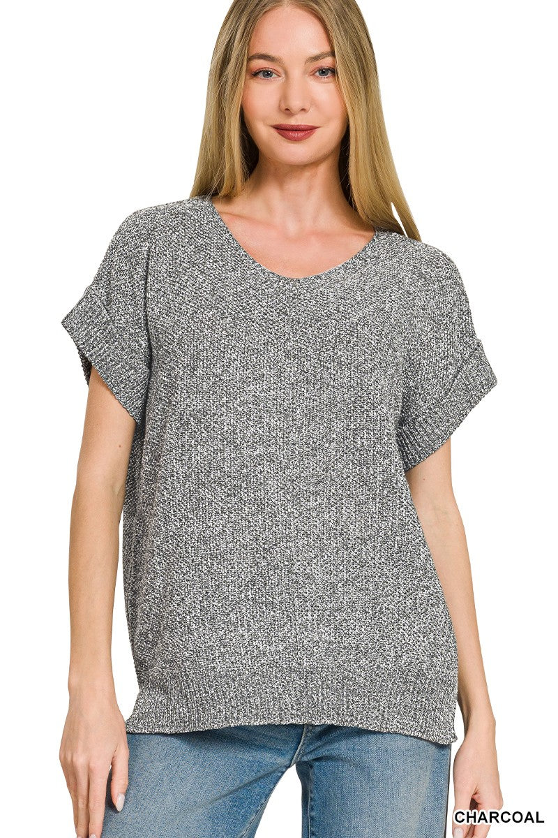 Center Seam Short Sleeve Sweater