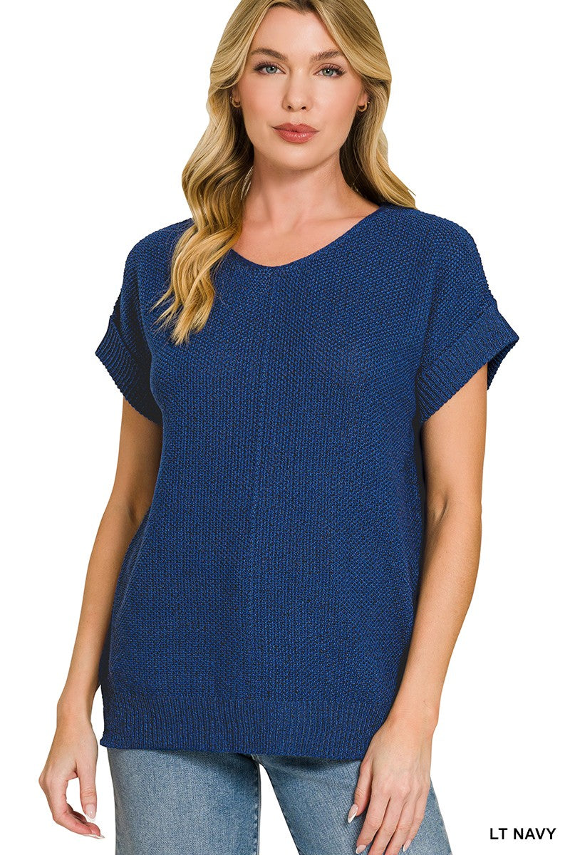 Center Seam Short Sleeve Sweater