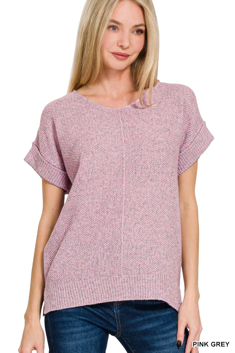 Center Seam Short Sleeve Sweater
