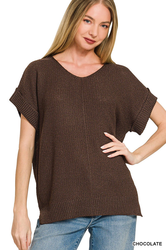 Center Seam Short Sleeve Sweater