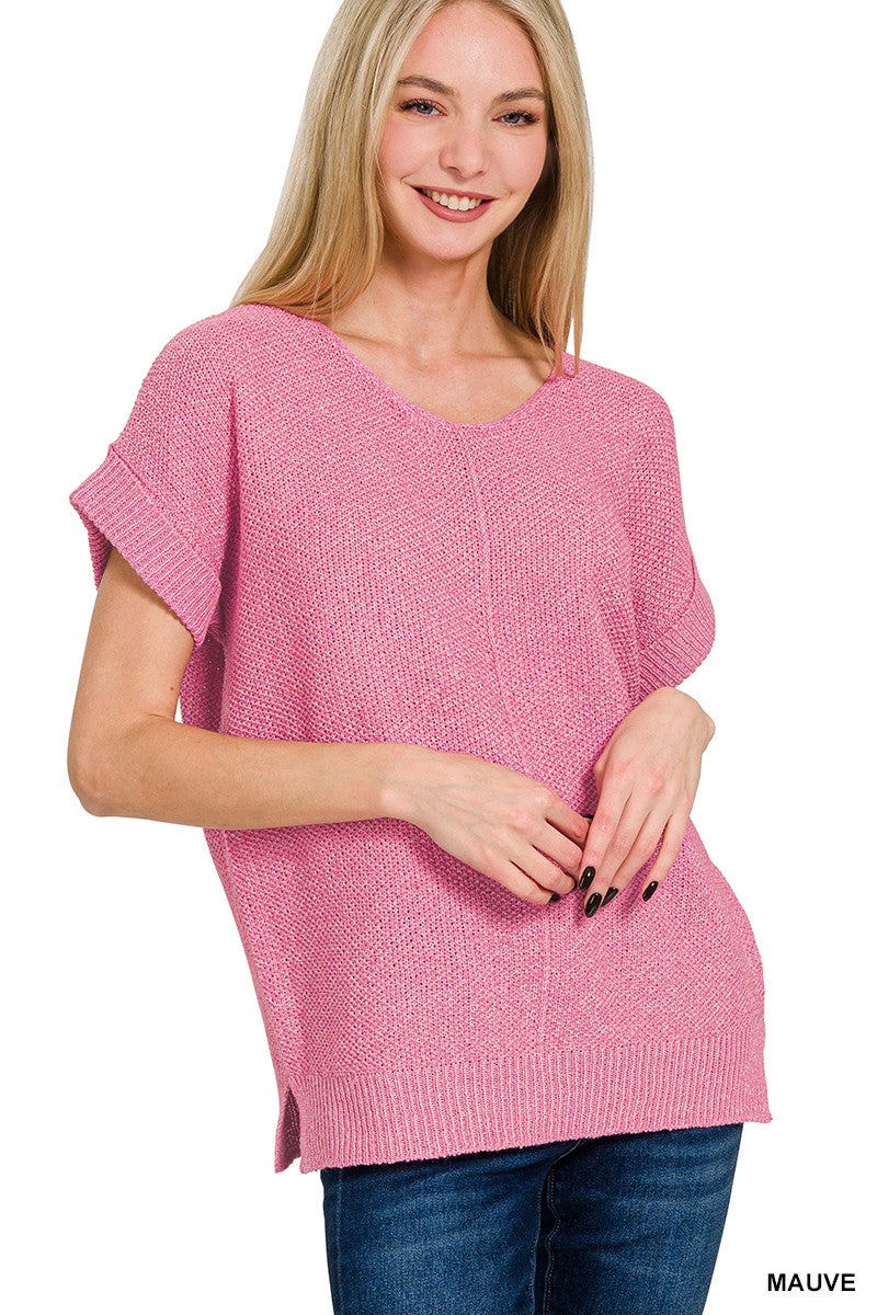 Center Seam Short Sleeve Sweater
